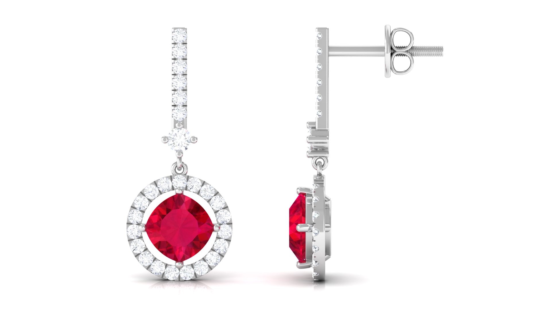 Designer Lab Grown Ruby Drop Earrings with Accent Lab Created Ruby - ( AAAA ) - Quality - Vibrant Grown Labs