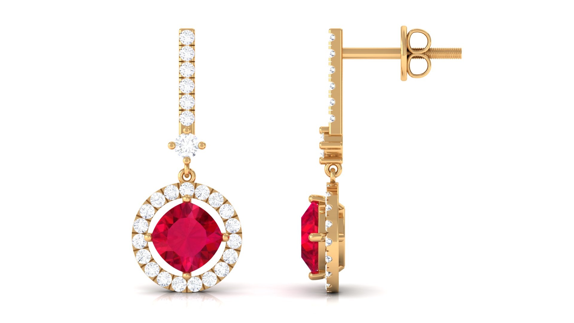 Designer Lab Grown Ruby Drop Earrings with Accent Lab Created Ruby - ( AAAA ) - Quality - Vibrant Grown Labs