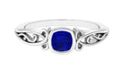 Cushion Cut Lab Grown Blue Sapphire Solitaire Promise Ring Lab Created Blue Sapphire - ( AAAA ) - Quality - Vibrant Grown Labs