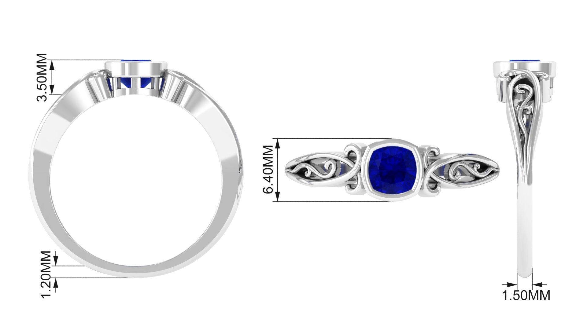 Cushion Cut Lab Grown Blue Sapphire Solitaire Promise Ring Lab Created Blue Sapphire - ( AAAA ) - Quality - Vibrant Grown Labs