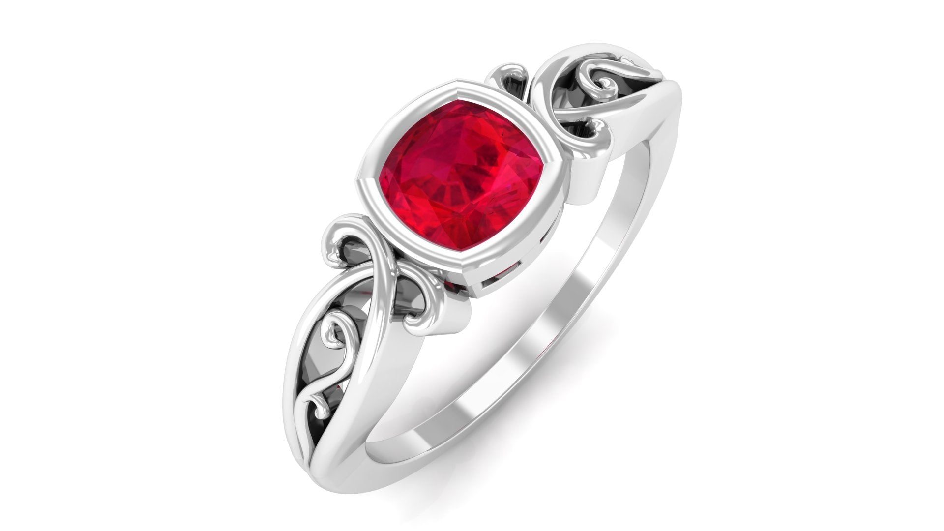 Lab Created Ruby Solitaire Filigree Ring Lab Created Ruby - ( AAAA ) - Quality - Vibrant Grown Labs