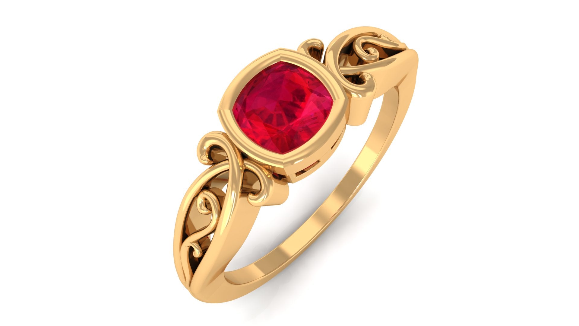 Lab Created Ruby Solitaire Filigree Ring Lab Created Ruby - ( AAAA ) - Quality - Vibrant Grown Labs